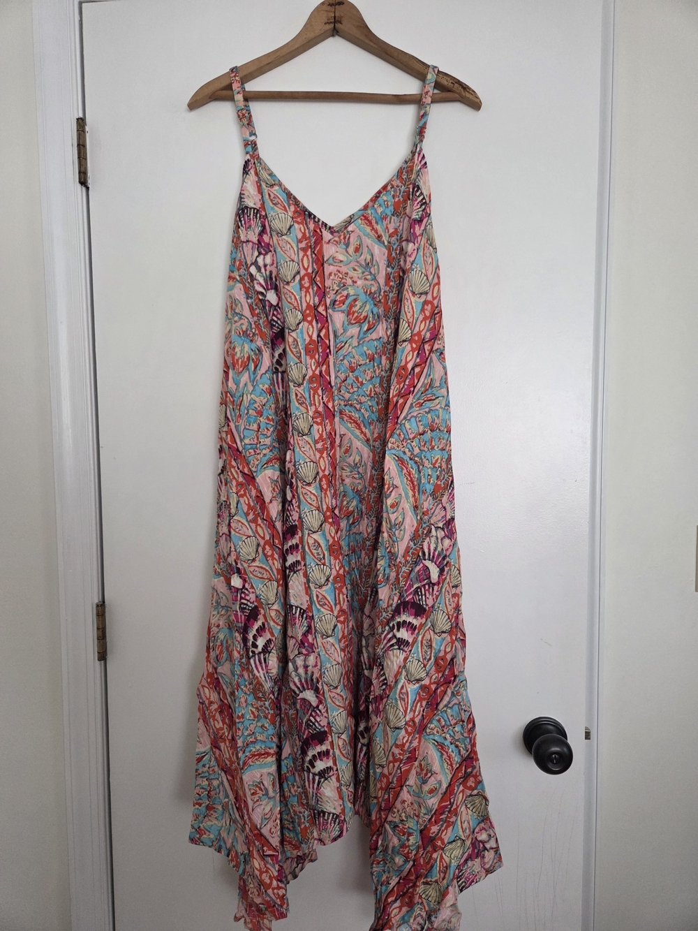 Bohemian Midi Sundress in Coral, Turquoise & Cream
